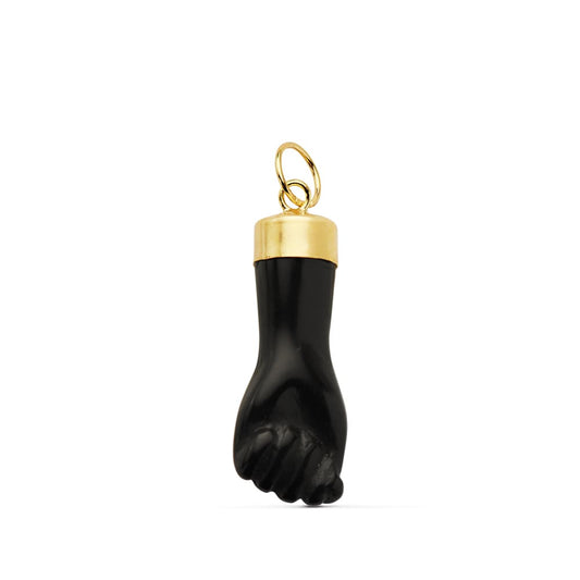 18K Yellow Gold Black Higa Hand Pendant — 19 × 8 mm