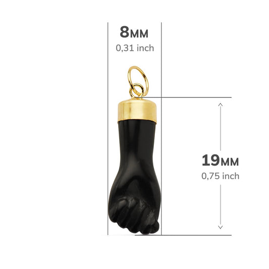 18K Yellow Gold Black Higa Hand Pendant — 19 × 8 mm