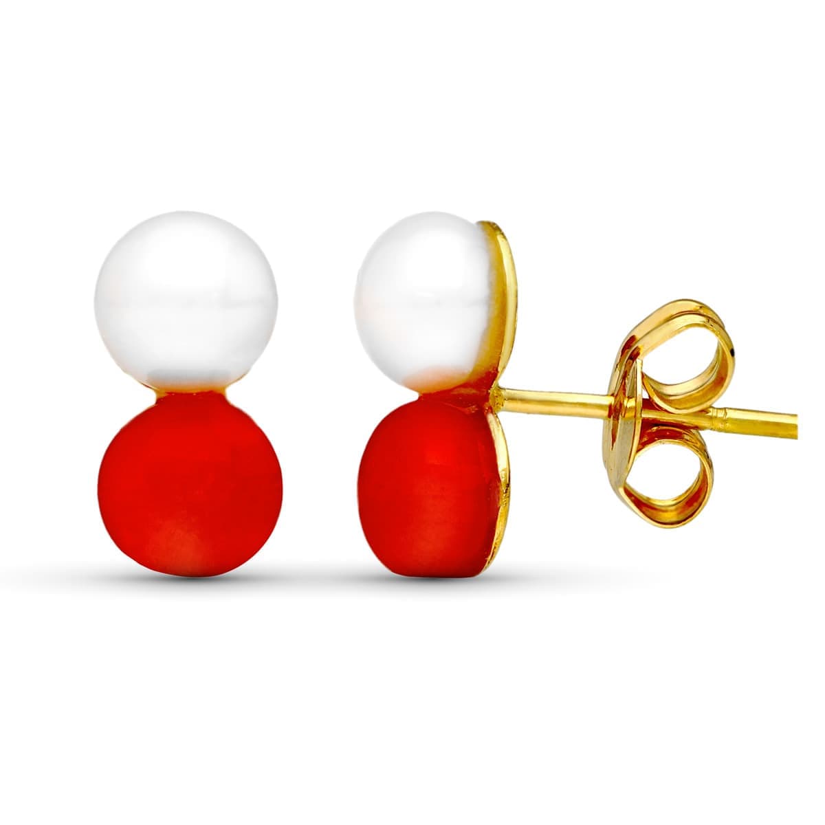 18K Yellow Gold Pearl Earrings — 10 × 5 mm