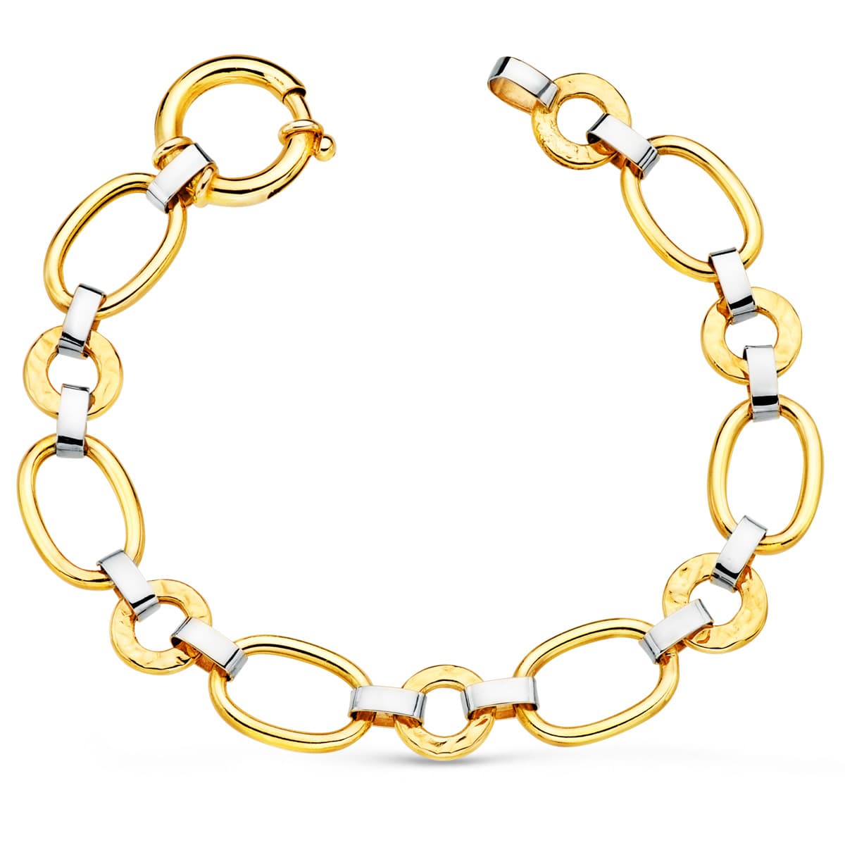 18K Two-Tone Gold Oval & Round Link Bracelet — 19 cm