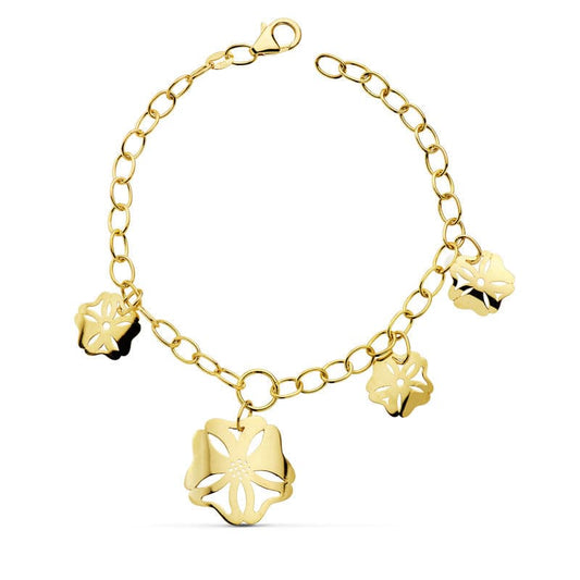 18K Yellow Gold Floral Chain Bracelet — 18 cm