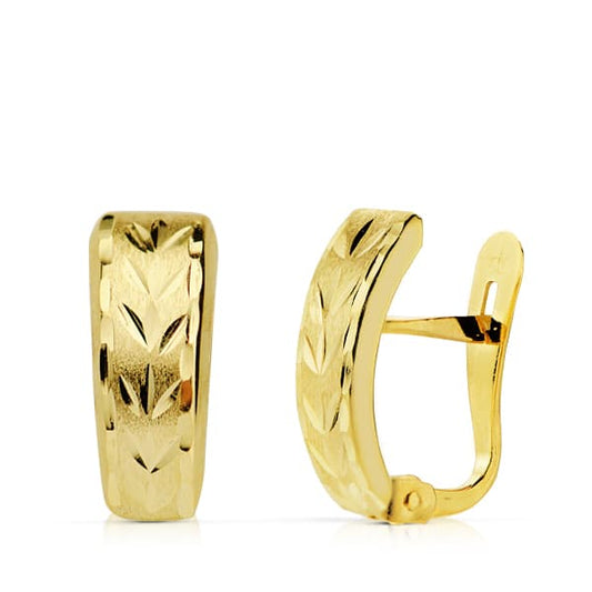 18K Yellow Gold Faceted Earrings — 12 × 5 mm
