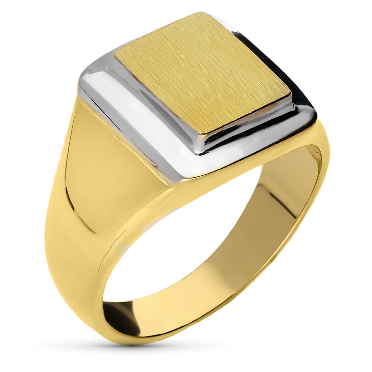 18K Two-Tone Gold Solid Square Men's Signet Ring — 12 × 12 mm Engraving Area