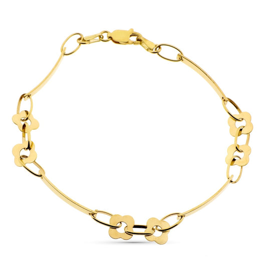 18K Yellow Gold Floral Link Bracelet — 19.5 cm