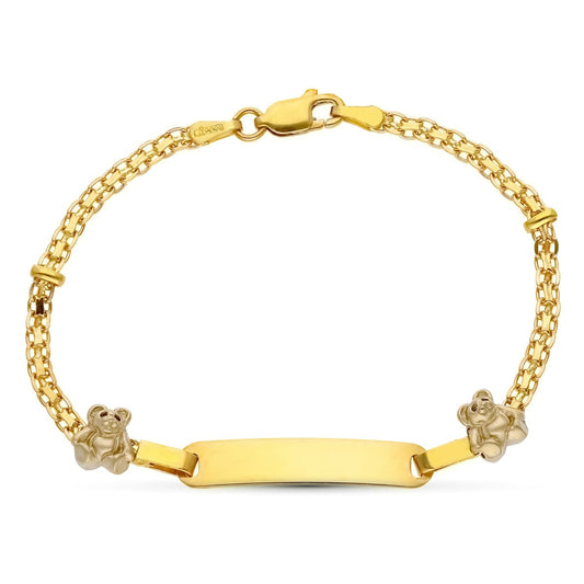 18K Yellow Gold Bear Motif ID Bracelet — 16 cm
