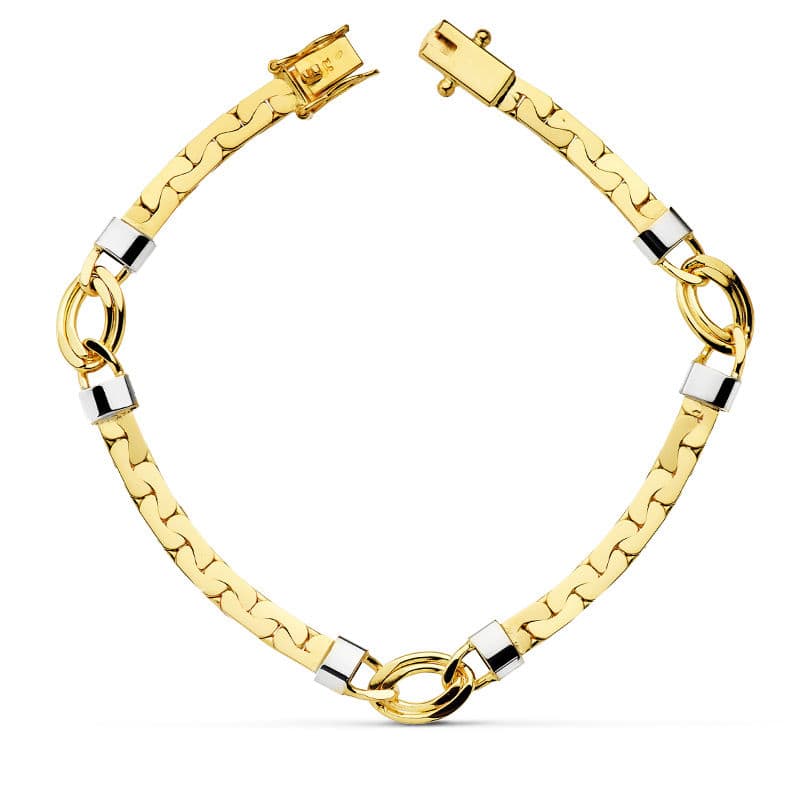18K Two-Tone Gold Bracelet — 19.5 cm, 4 mm