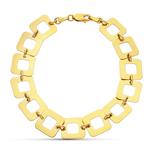 18K Yellow Gold Square Link Bracelet — 19 cm, 12 mm
