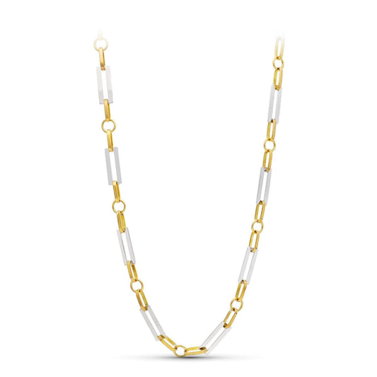 18K Two-Tone Gold Rectangular Link Necklace — 50 cm