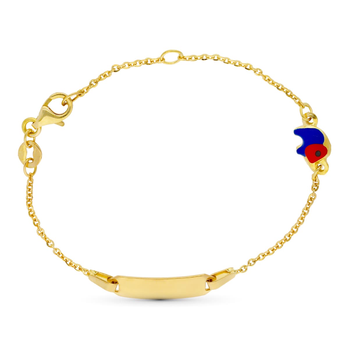 18K Yellow Gold Enamel Elephant ID Bracelet — 16 cm