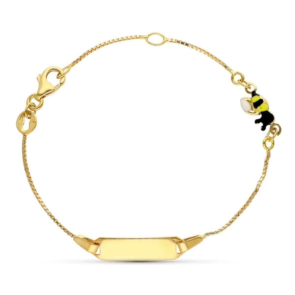 18K Yellow Gold Enamel Bee ID Bracelet — 16 cm