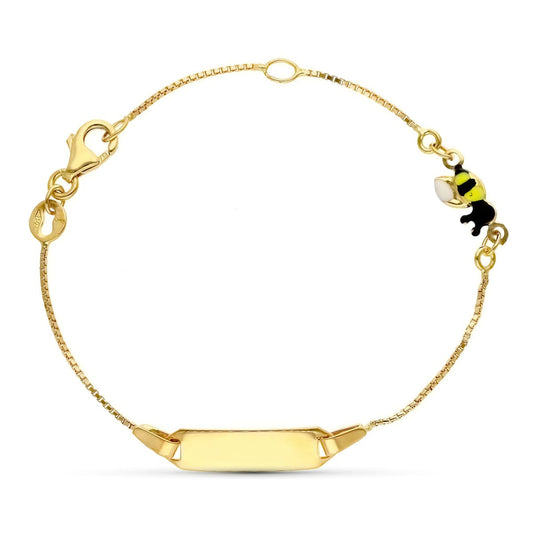 18K Yellow Gold Enamel Bee ID Bracelet — 16 cm