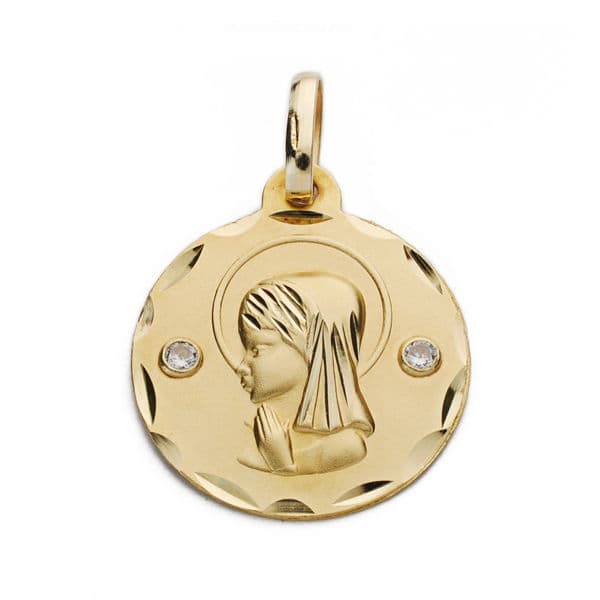 18K Yellow Gold Young Virgin Mary Medallion — 18 mm