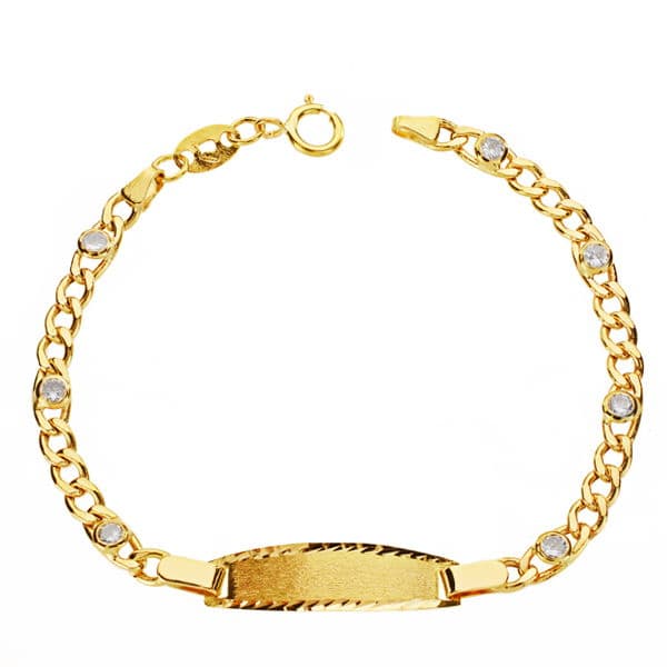 18K Yellow Gold Hollow 3+1 Link ID Bracelet — 13 cm