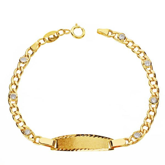 18K Yellow Gold Hollow 3+1 Link ID Bracelet — 13 cm