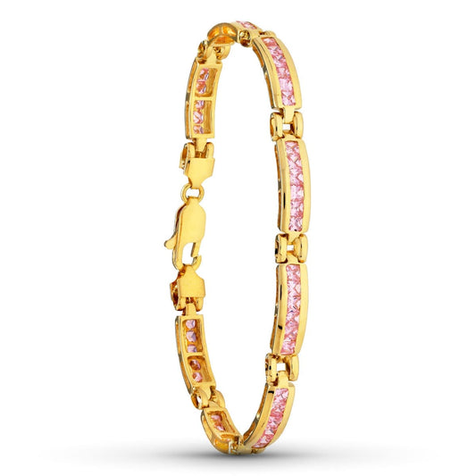 18K Yellow Gold Bracelet with Pink Stones