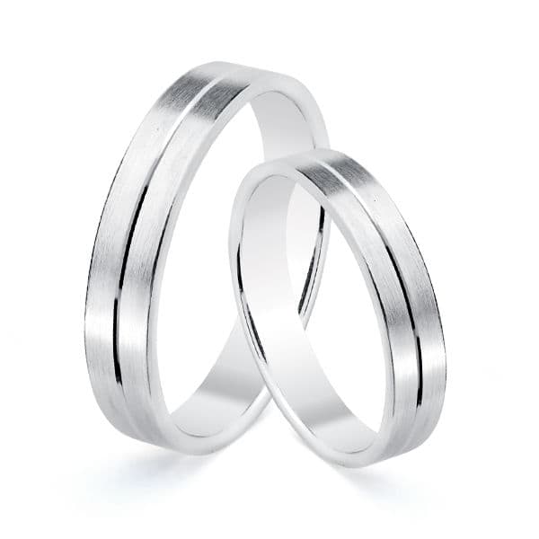 18K White Gold Matte Wedding Band with Polished Centre — 5 mm