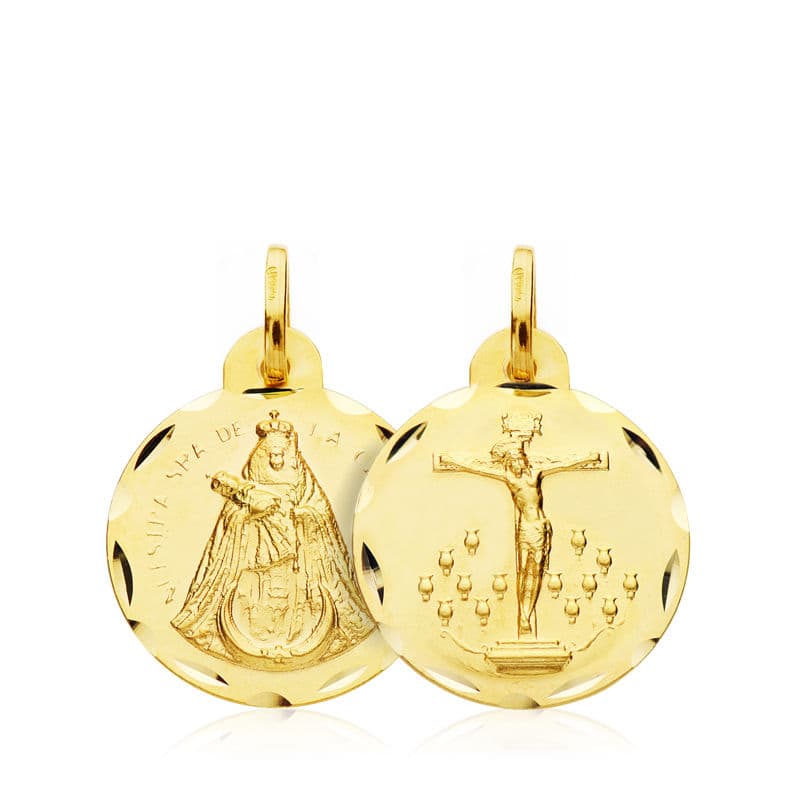 18K Yellow Gold Christ of La Laguna & Virgin of Candelaria Scapular — 16 mm