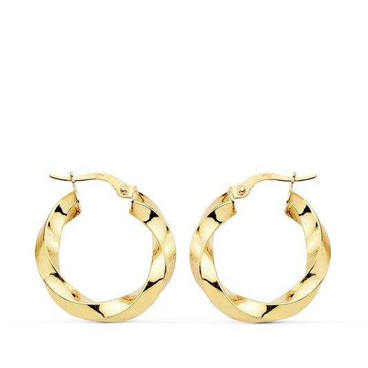 18K Yellow Gold Twisted Polished Hoop Earrings — 22 × 3 mm