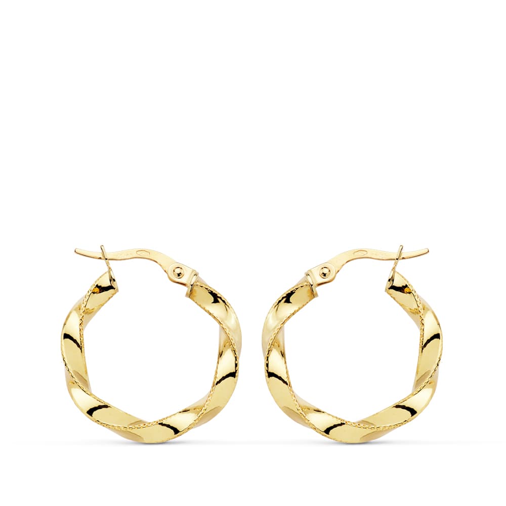 18K Yellow Gold Twisted Wire Hoop Earrings — 21 × 3 mm