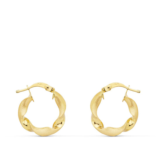 18K Yellow Gold Hollow Matte & Polished Hoop Earrings — 17 mm