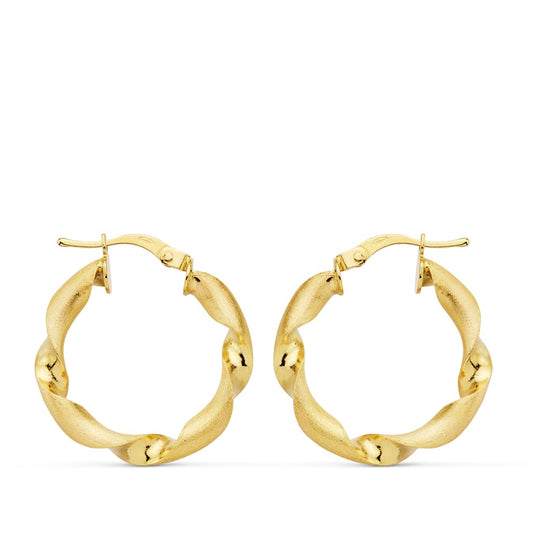 18K Yellow Gold Hollow Matte & Polished Hoop Earrings — 22 mm