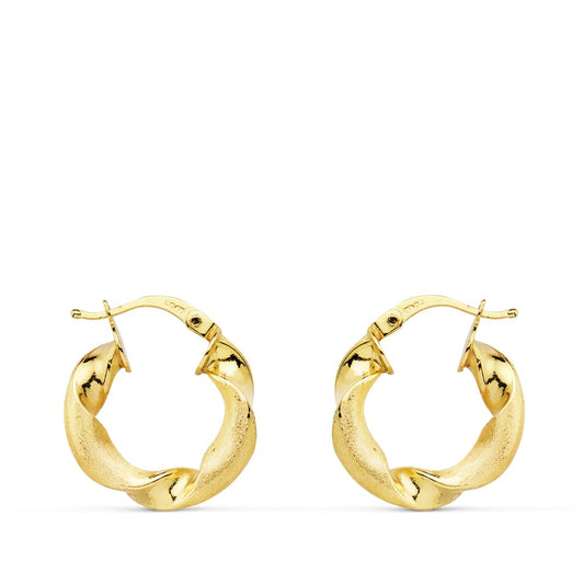 18K Yellow Gold Hollow Matte & Polished Hoop Earrings — 18 mm