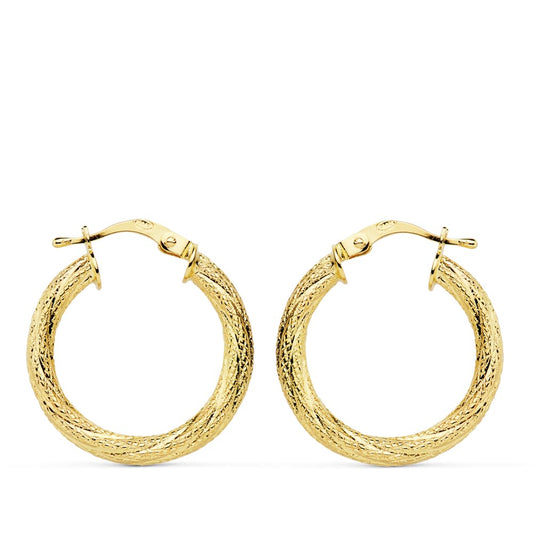 18K Yellow Gold Hollow Beaded Hoop Earrings — 21 mm