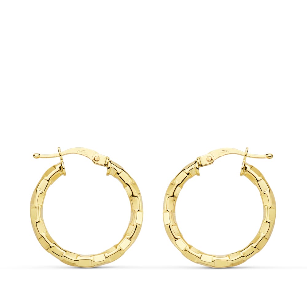18K Yellow Gold Hollow Square Hoop Earrings — 20 × 2 mm