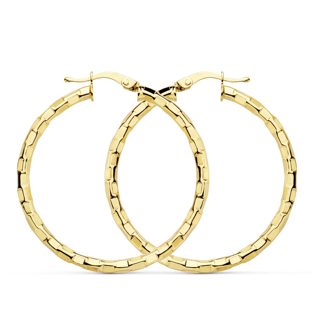 18K Yellow Gold Hollow Square Hoop Earrings — 34 mm
