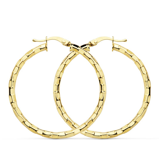18K Yellow Gold Hollow Square Hoop Earrings — 34 mm