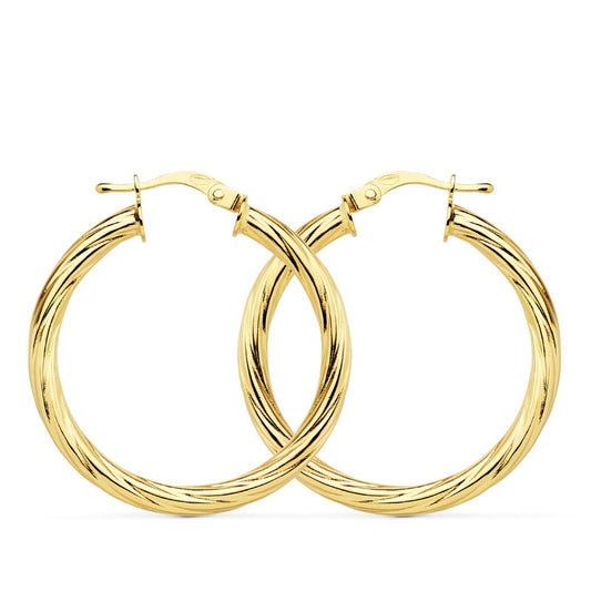 18K Yellow Gold Hollow Polished Hoop Earrings — 29 × 3 mm