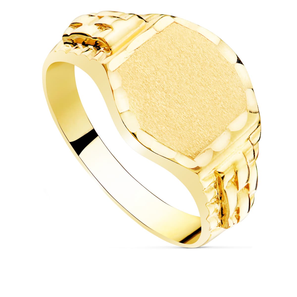 18K Yellow Gold Solid Men's Signet Ring — 13 × 12 mm Engraving Area