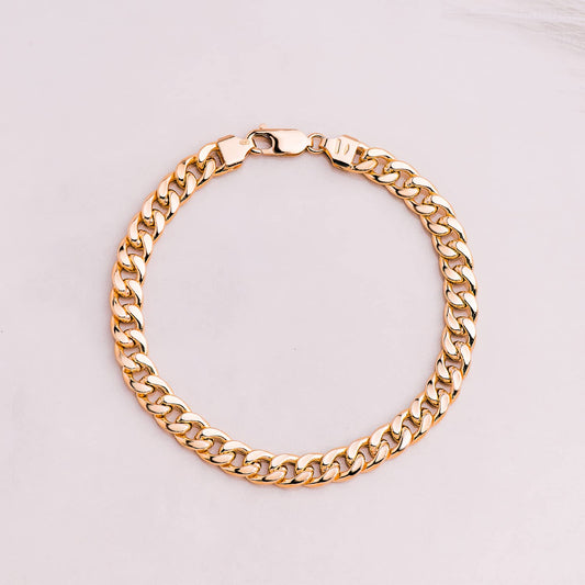 18K Yellow Gold Hollow Curb Bracelet — 21 cm, 6.8 mm