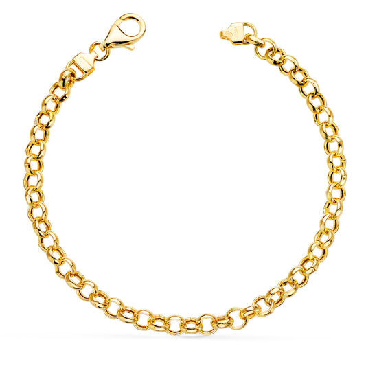 18K Yellow Gold Hollow Rolo Bracelet — 19 cm, 5 mm