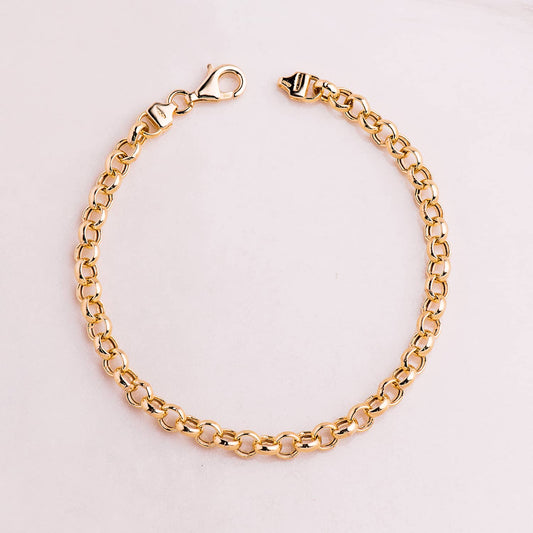 18K Yellow Gold Hollow Rolo Bracelet — 19 cm, 5 mm