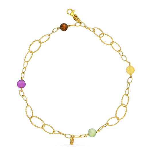 18K Yellow Gold Link Bracelet with Stones