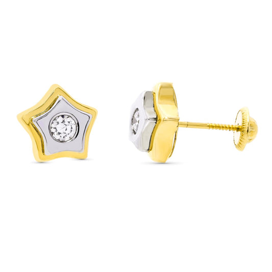 18K Gold Star Earrings with Cubic Zirconia