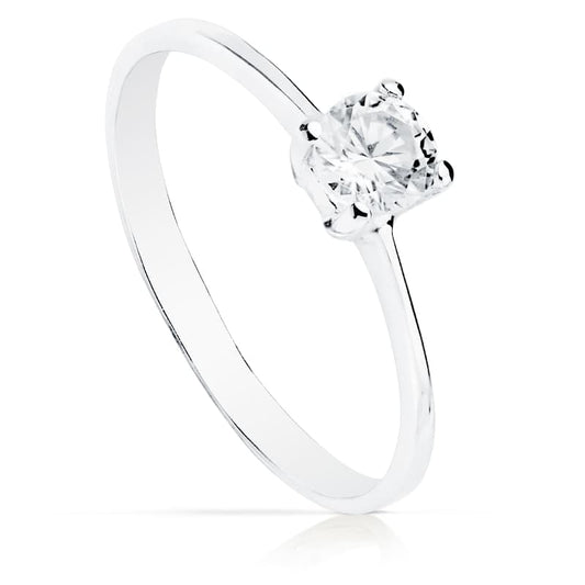 18K White Gold Solitaire Ring with Cubic Zirconia