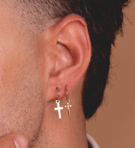 18K Yellow Gold Cross Hoop Earrings