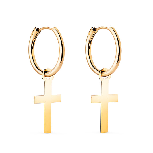 18K Yellow Gold Cross Hoop Earrings