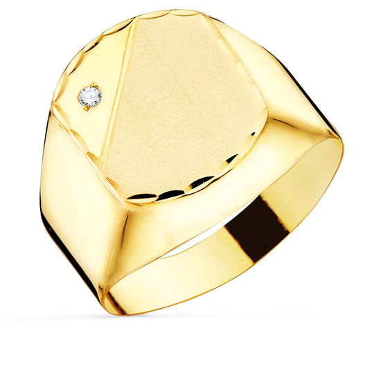18K Yellow Gold Signet Ring with Cubic Zirconia