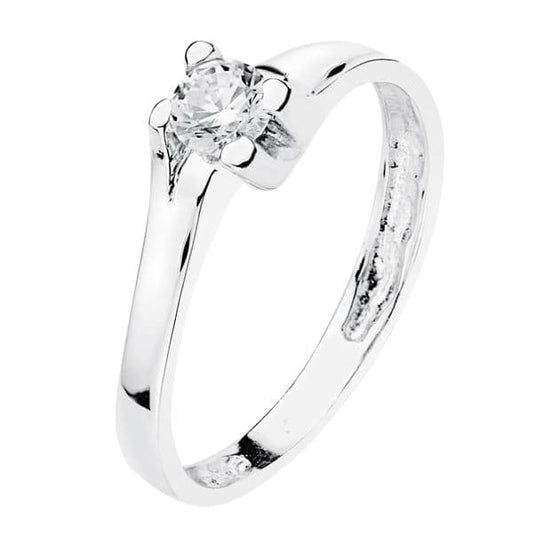 18K White Gold Solitaire Ring with Cubic Zirconia