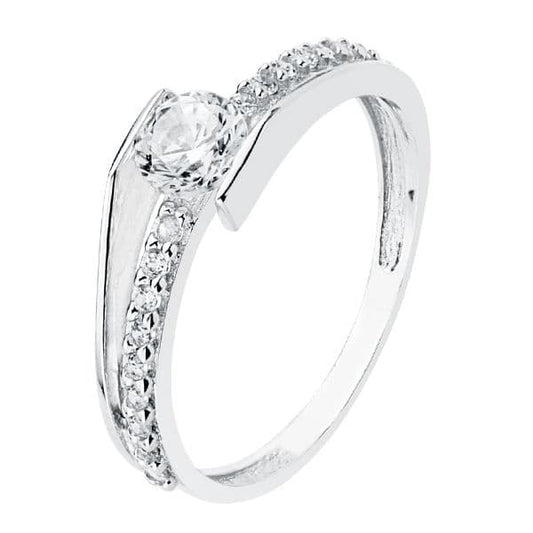 18K White Gold Solitaire Ring with Cubic Zirconia