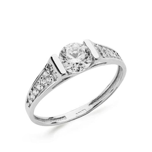 18K White Gold Solitaire Ring with Cubic Zirconia