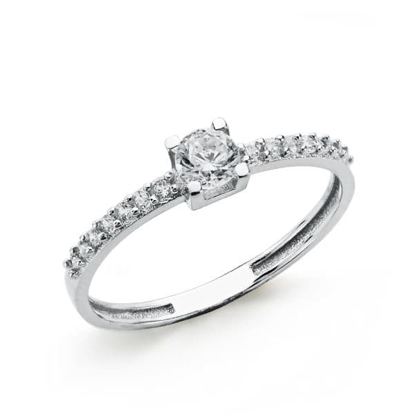 18K White Gold Solitaire Ring with Cubic Zirconia