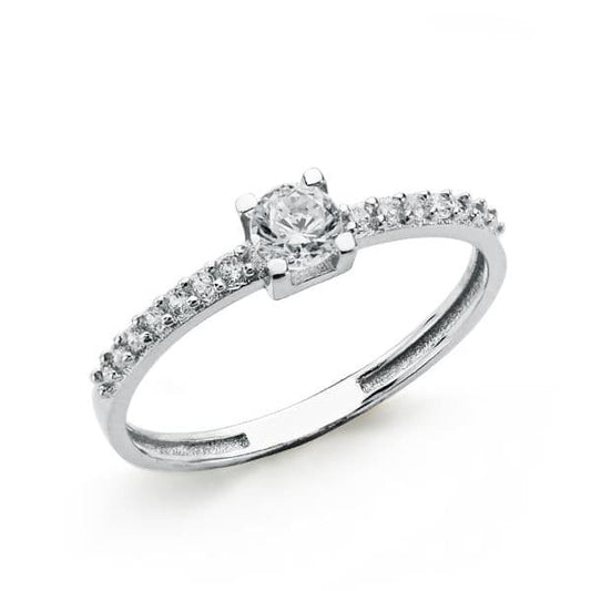 18K White Gold Solitaire Ring with Cubic Zirconia