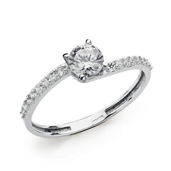 18K White Gold Solitaire Ring with Cubic Zirconia