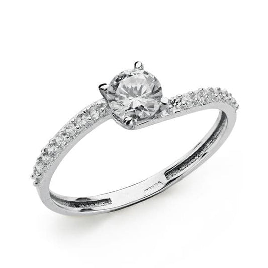 18K White Gold Solitaire Ring with Cubic Zirconia