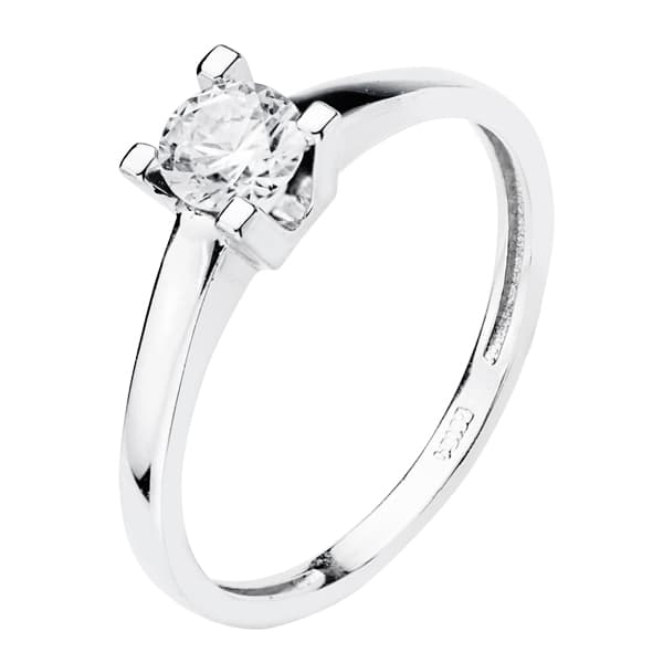 18K White Gold Solitaire Ring with Cubic Zirconia