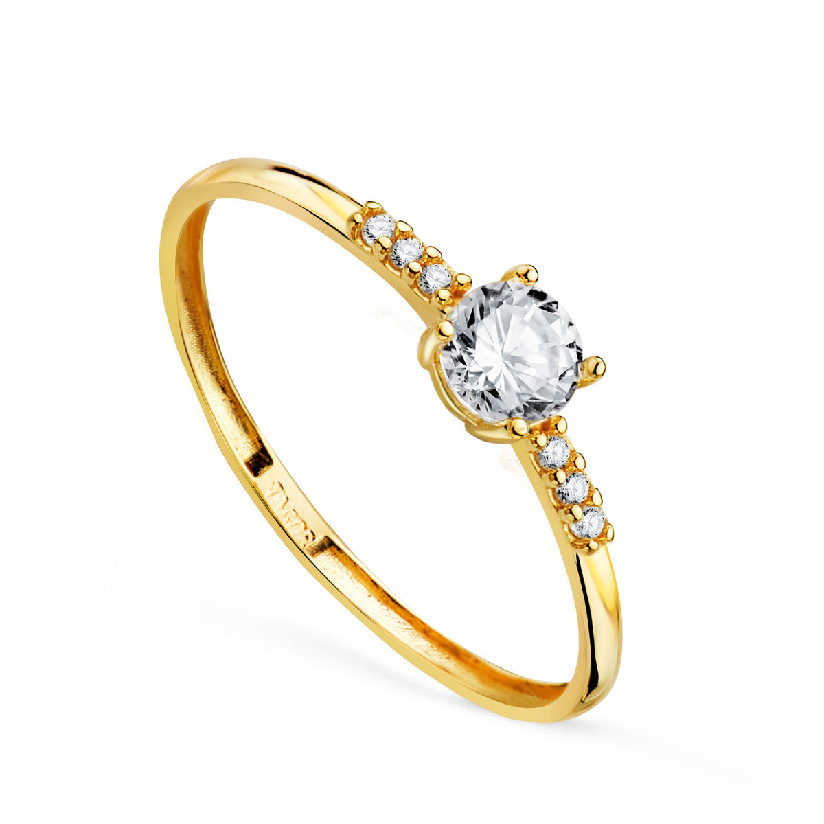 18K Yellow Gold Solitaire Ring with Cubic Zirconia